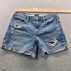 Gap Denim 1969 Distressed Jean Shorts Womens 6/28 Medium WashBlue Raw Hem 5 Inch